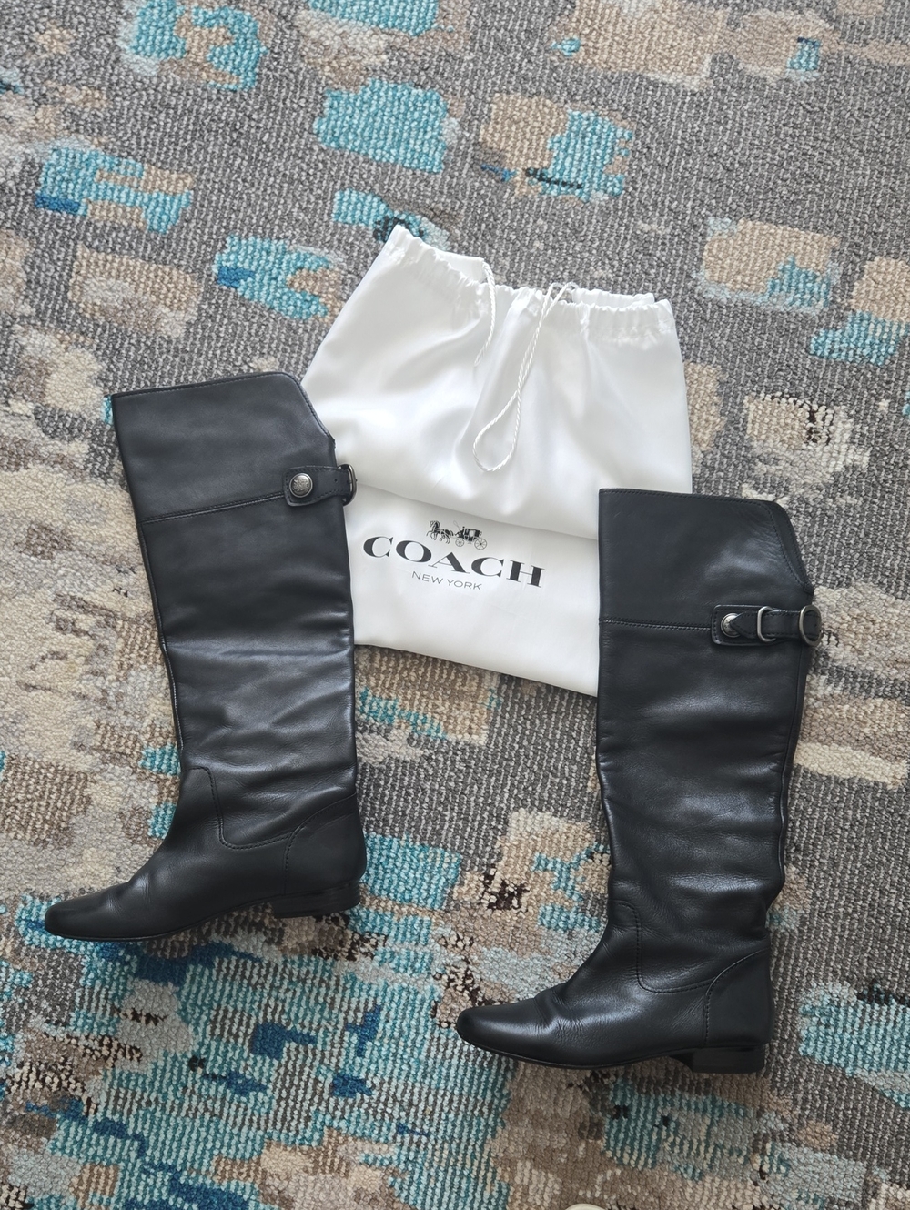 Coach Benita Women's Tall Leather Riding Boots - Black, Size 5